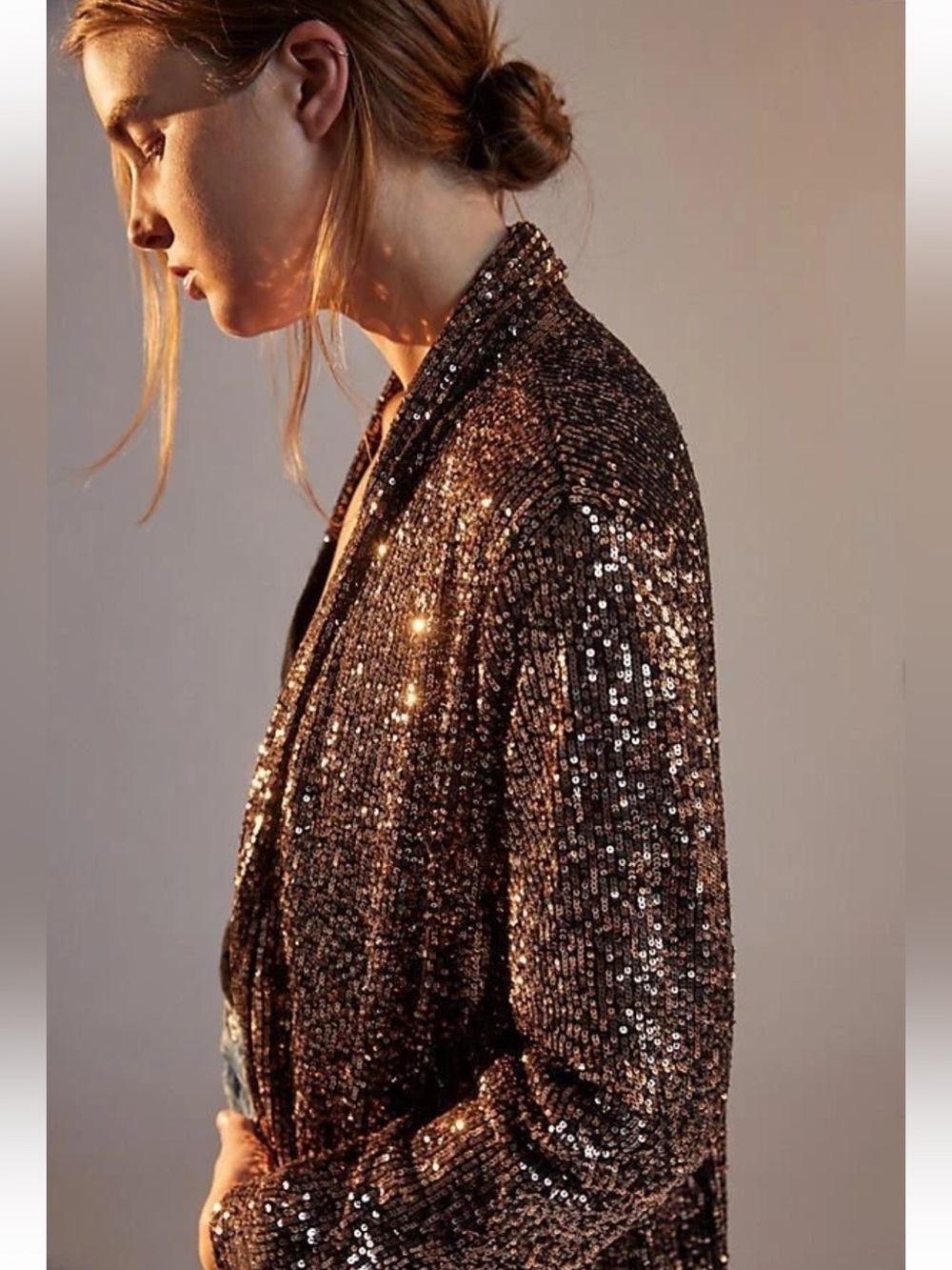 Anthropologie/BB Dakota Rose Gold and Black Sequin Duster - Picture 7 of 8
